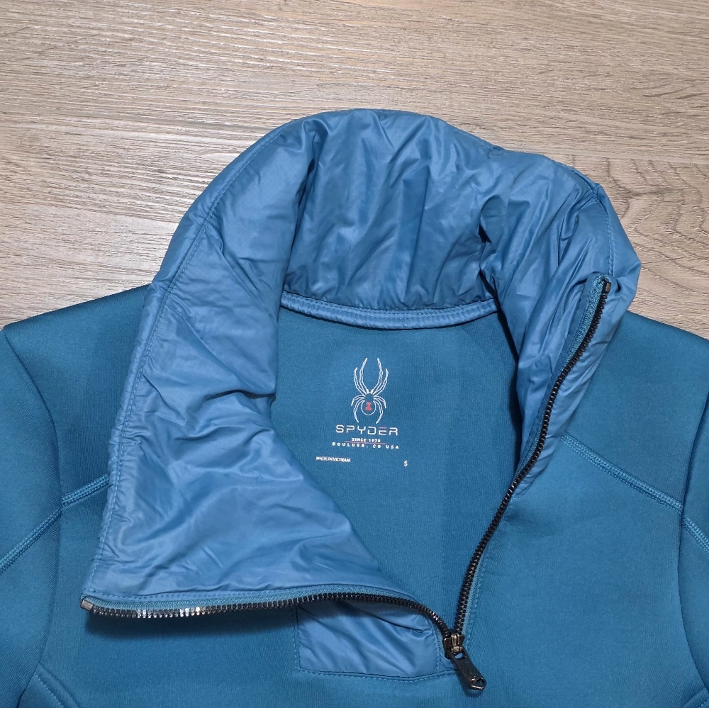 Spyder Womans Monde Zip T-Neck Pullover Long Sleeve Active Shirt Small Teal - Picture 4 of 8